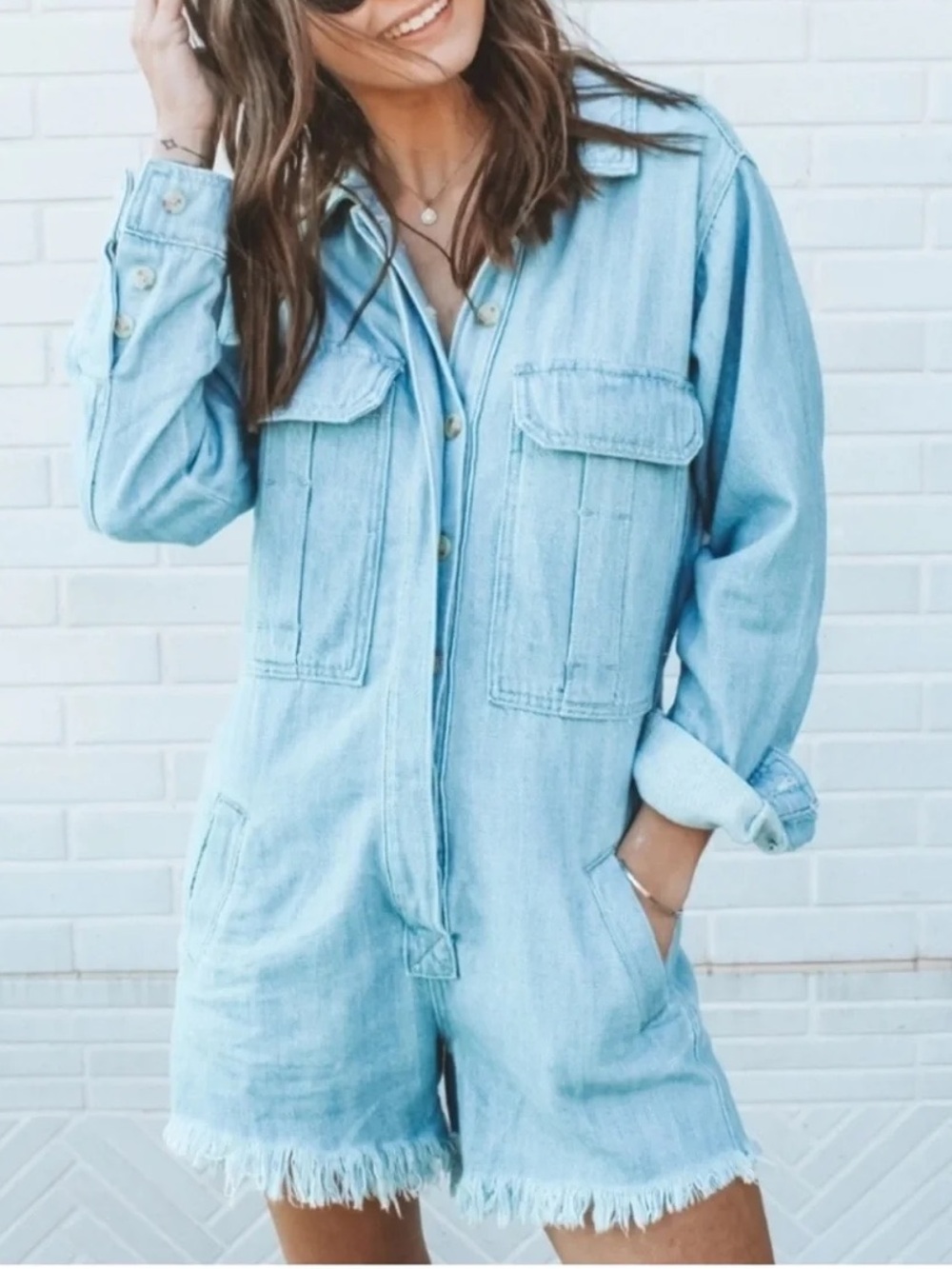 Free People Shape Shifter Denim Cut Off Romper Small FLAW